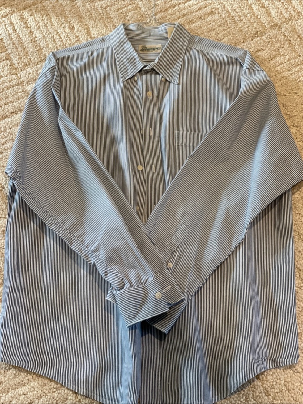 St. John’s Bay Men’s Button Down Striped Long Sleeve Shirt Large Blue White